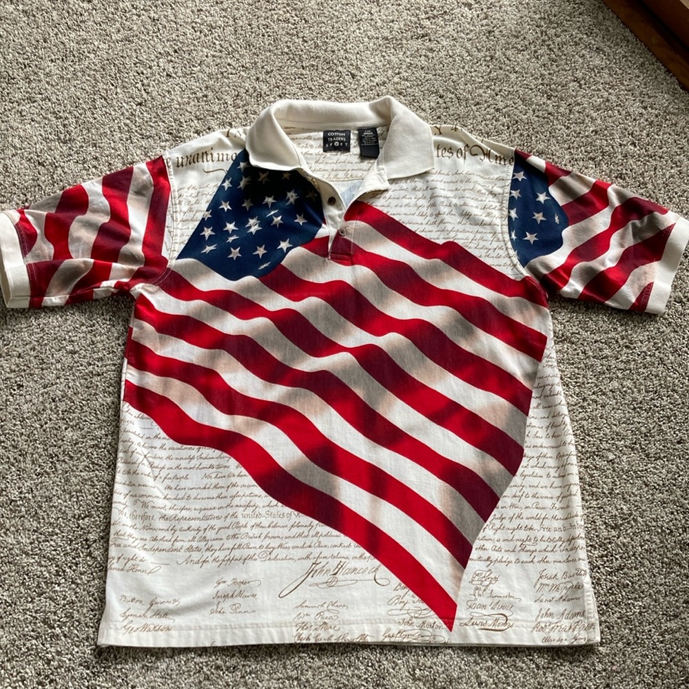Cotton Traders Sport American Flag Patriotic Polo Shirt size Large